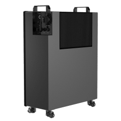 Schuin achteraanzicht van de Marstek EnergyCube Venus 2.0 thuisbatterij met aansluitpaneel en koelribben