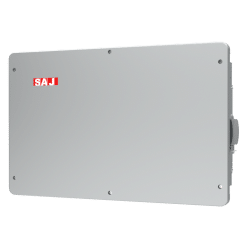 SAJ Solar Battery 48V 5.1kWh B1-5.1-48 rechteckiges Hausbatteriemodul mit SAJ Logo an der Wand montiert